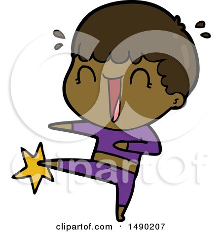 Clipart Laughing Cartoon Man Karate Kicking by lineartestpilot