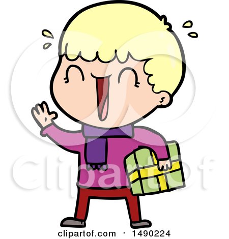 Clipart Laughing Cartoon Man with Present by lineartestpilot