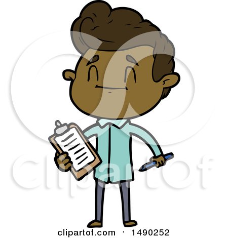 Clipart Happy Cartoon Man with Pen and Clipboard by lineartestpilot