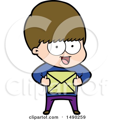 Clipart Happy Cartoon Boy with Present by lineartestpilot
