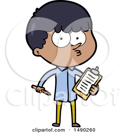 Clipart Cartoon Curious Boy Taking Notes by lineartestpilot