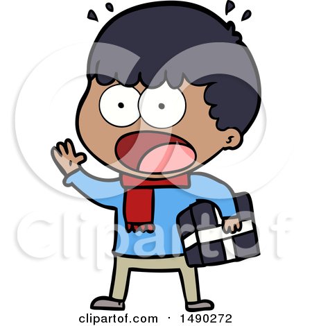 Clipart Cartoon Shocked Man with Gift by lineartestpilot