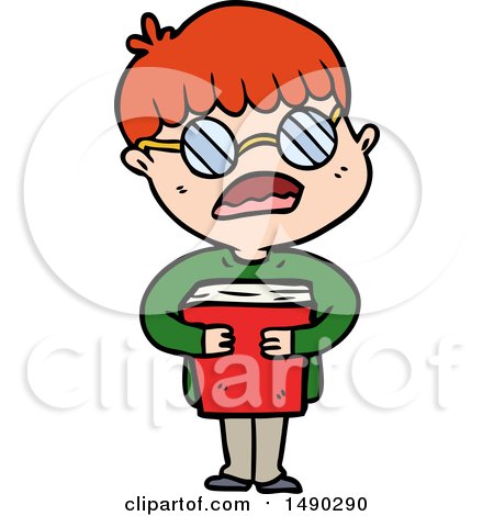 Clipart Cartoon Boy Hugging Book Wearing Spectacles by lineartestpilot