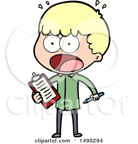 Clipart Cartoon Shocked Man with Clipboard and Pen by lineartestpilot
