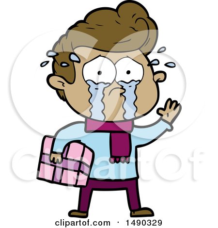 Clipart Cartoon Crying Man with Present by lineartestpilot