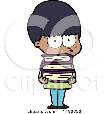 Clipart Nervous Cartoon Boy Carrying Books by lineartestpilot