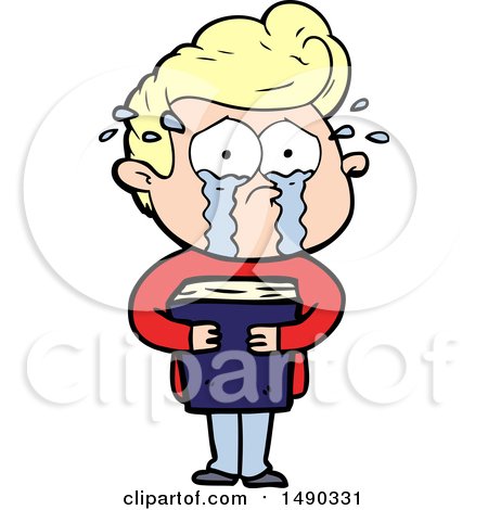 Clipart Cartoon Crying Man Holding Book by lineartestpilot