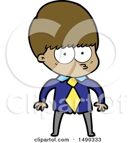 Clipart Nervous Cartoon Boy Wearing Shirt and Tie by lineartestpilot