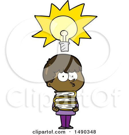 Clipart Cartoon Curious Boy with Lots of Books by lineartestpilot