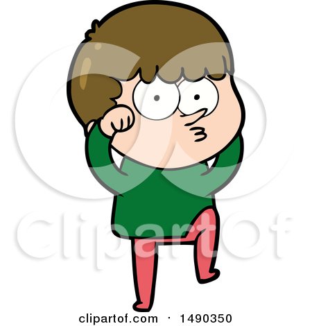Clipart Cartoon Curious Boy Rubbing Eyes in Disbelief by lineartestpilot