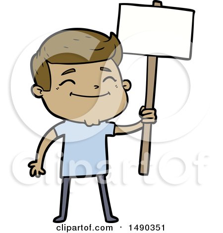Clipart Happy Cartoon Man with Placard by lineartestpilot
