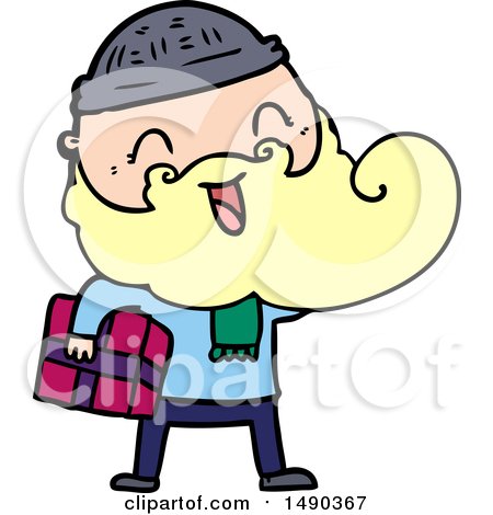 Clipart Happy Bearded Man Holding Christmas Present by lineartestpilot