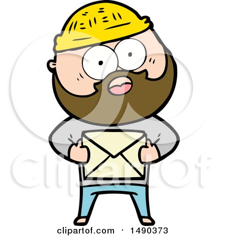 Clipart Cartoon Surprised Bearded Man Holding Letter by lineartestpilot