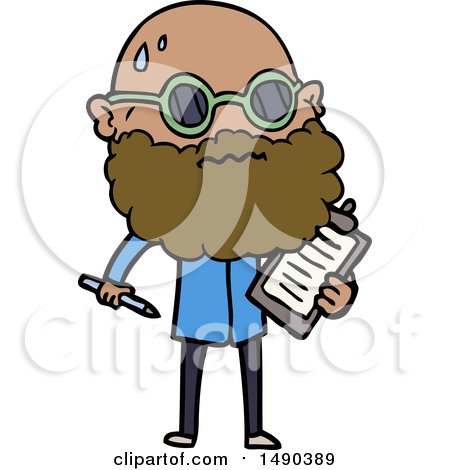 Clipart Cartoon Worried Man with Beard and Sunglasses Taking Survey by lineartestpilot