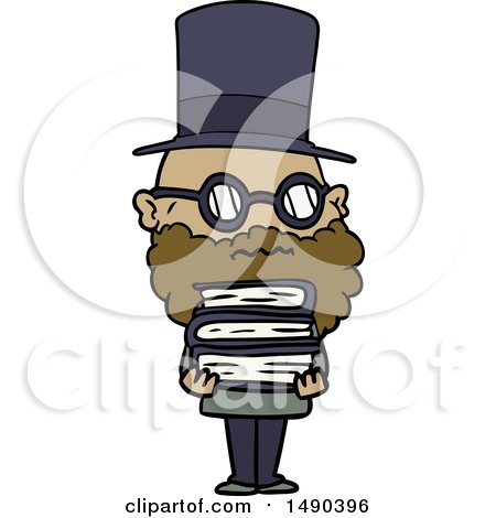 Clipart Cartoon Worried Man with Beard and Stack of Books by lineartestpilot