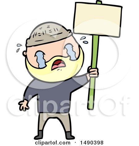 Clipart Cartoon Bearded Protester Crying by lineartestpilot