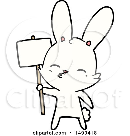 Clipart Curious Bunny Cartoon with Placard by lineartestpilot