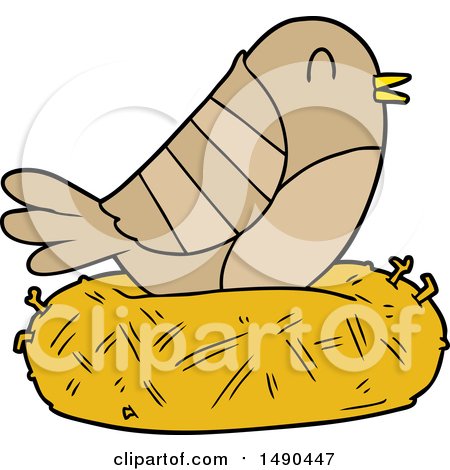 Cartoon Bird Sitting on Nest by lineartestpilot