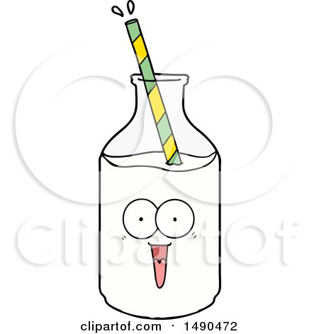 Clipart Happy Carton Milk Bottle with Straw by lineartestpilot