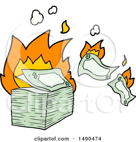 Clipart Burning Money Cartoon by lineartestpilot