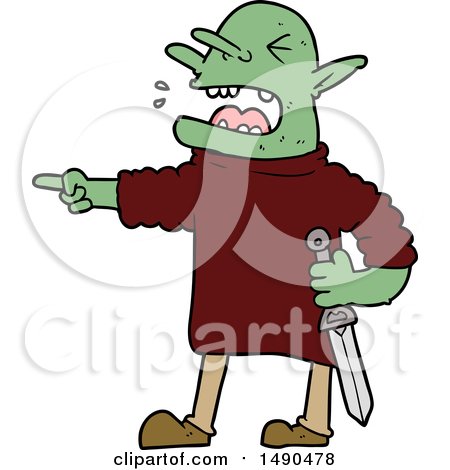 Clipart Cartoon Goblin with Knife by lineartestpilot