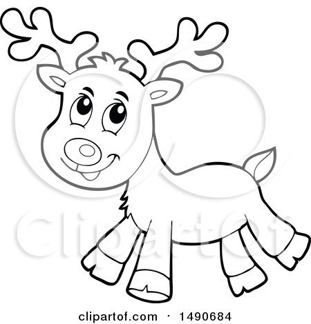 Clipart of a Black and White Christmas Reindeer - Royalty Free Vector