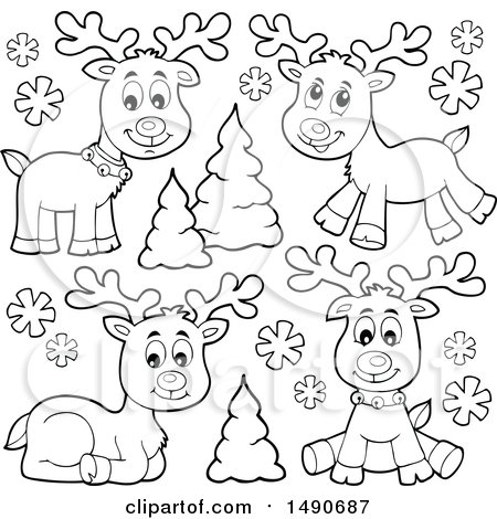 Clipart of Black and White Christmas Reindeer - Royalty Free Vector Illustration by visekart