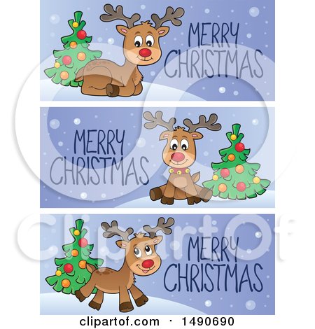 Clipart of Christmas Banners with Reindeer - Royalty Free Vector Illustration by visekart