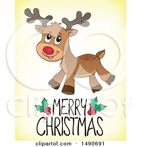 Clipart of a Merry Christmas Greeting and Reindeer - Royalty Free Vector Illustration by visekart