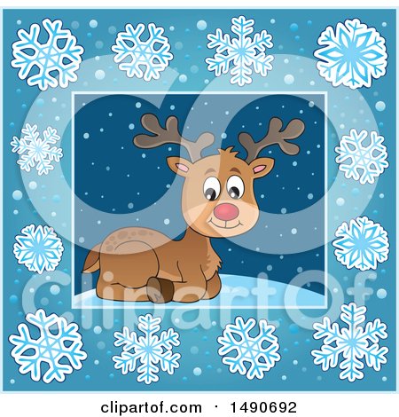 Clipart of a Snowflake Border and Christmas Reindeer - Royalty Free Vector Illustration by visekart