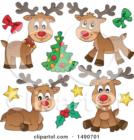 Clipart of Red Nosed Christmas Reindeer - Royalty Free Vector Illustration by visekart