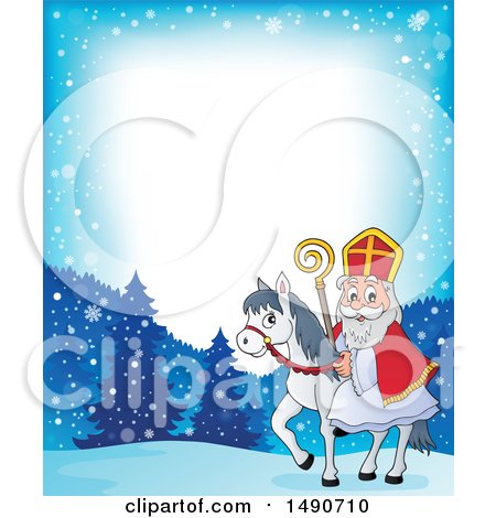Clipart of a Border of Sinterklaas on a Horse - Royalty Free Vector Illustration by visekart