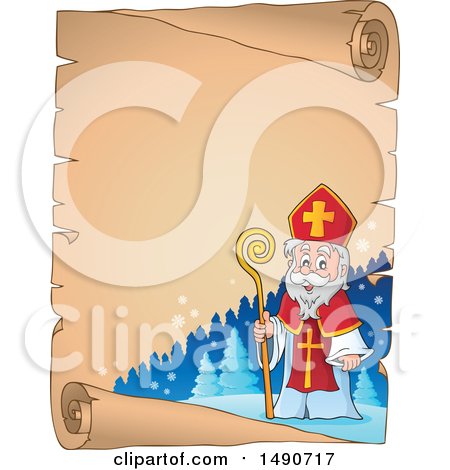Clipart of a Sinterklaas on a Parchment Scroll - Royalty Free Vector Illustration by visekart