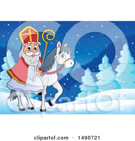 Clipart of Sinterklaas on a Horse - Royalty Free Vector Illustration by visekart
