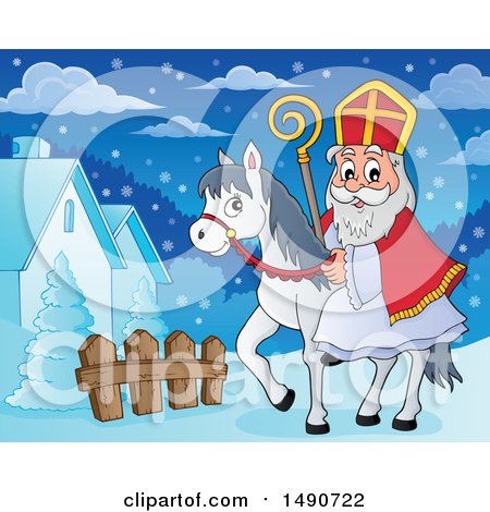 Clipart of Sinterklaas on a Horse - Royalty Free Vector Illustration by visekart