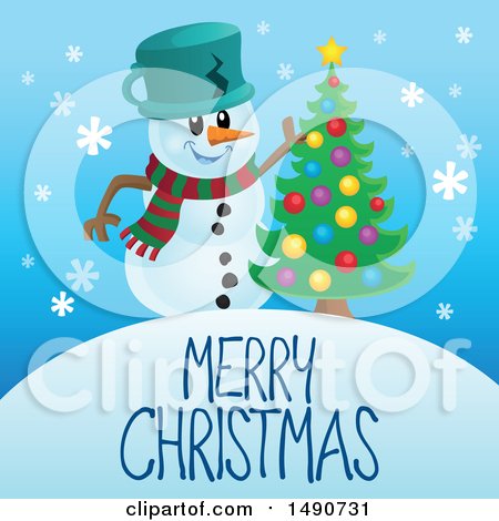 Clipart of a Merry Christmas Greeting with a Snowman - Royalty Free Vector Illustration by visekart