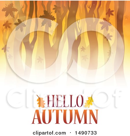 Clipart of a Hello Autumn Greeting Under a Forest - Royalty Free Vector Illustration by visekart