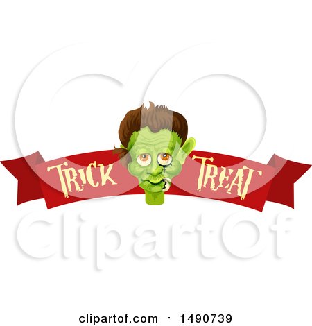 Clipart of a Frankenstein Head over a Banner - Royalty Free Vector Illustration by Vector Tradition SM