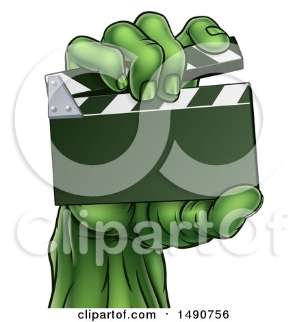 Clipart of a Green Zombie Hand Holding a Clapperboard - Royalty Free Vector Illustration by AtStockIllustration
