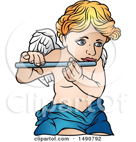 Clipart of a Cherub Playing a Flute - Royalty Free Vector Illustration by dero
