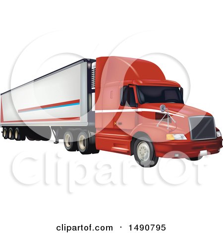 Clipart of a 3d Big Rig Tractor Tailer - Royalty Free Vector Illustration by dero