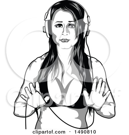 Clipart of a Woman in a Bikini, Wearing Headphones - Royalty Free Vector Illustration by dero