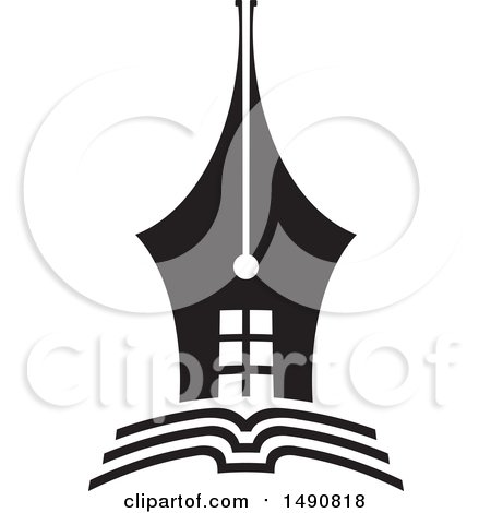 Clipart of a Black and White Pen Nib Building on an Open Book - Royalty Free Vector Illustration by Lal Perera