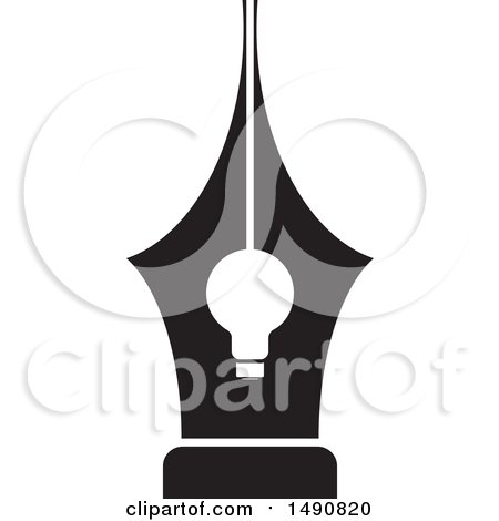 Clipart of a Black and White Pen Nib with a Light Bulb - Royalty Free Vector Illustration by Lal Perera