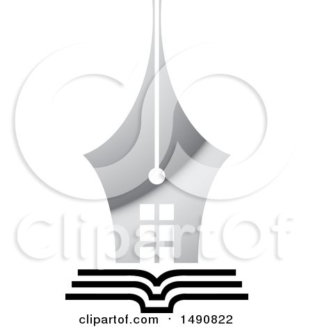 Clipart of a Silver Pen Nib Building on an Open Book - Royalty Free Vector Illustration by Lal Perera