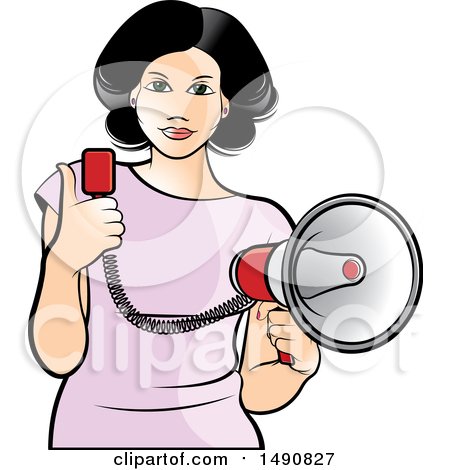 Clipart of a Woman Holding a Megaphone - Royalty Free Vector Illustration by Lal Perera