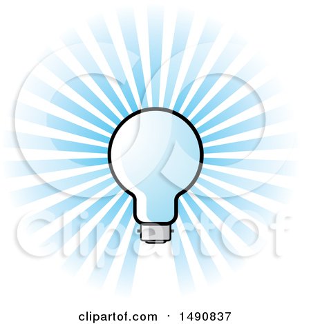 Clipart of a Blue Light Bulb and Rays - Royalty Free Vector Illustration by Lal Perera