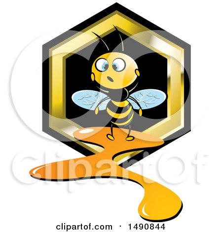 Clipart of a Bee and a Leaking Honeycomb - Royalty Free Vector Illustration by Lal Perera