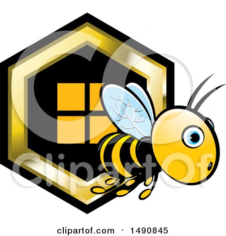 Clipart of a Bee and Honeycomb - Royalty Free Vector Illustration by Lal Perera