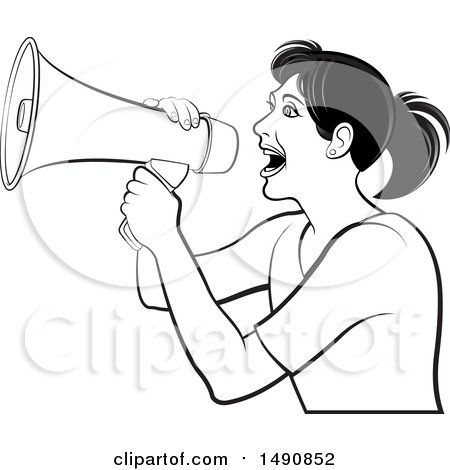Clipart of a Black and White Woman Using a Megaphone - Royalty Free Vector Illustration by Lal Perera